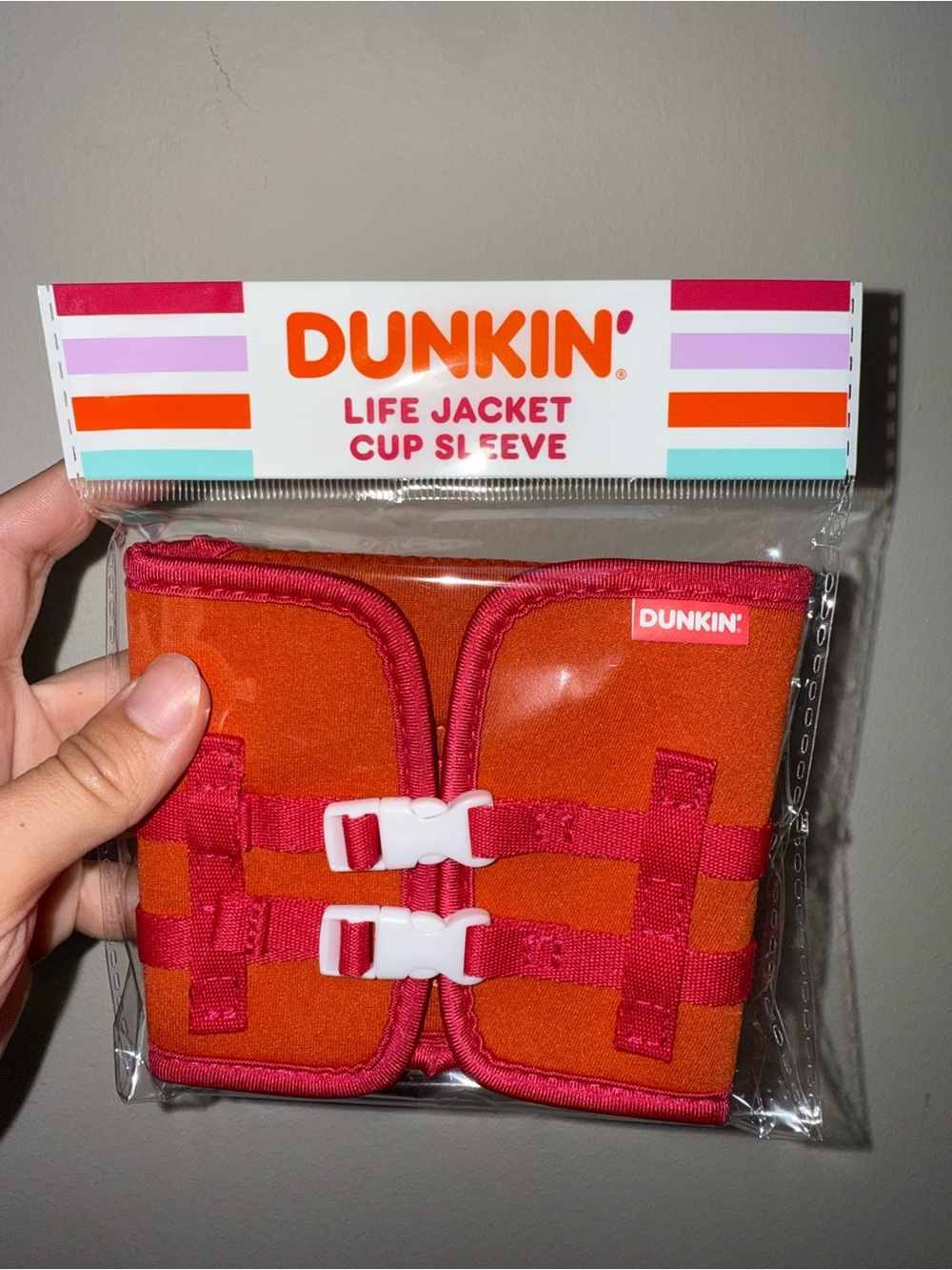 Dunkin' Orange & Pink Life Jacket Cup Sleeve